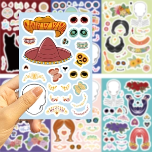 DIY Dag van de Doden stickers voor kinderen met kleurrijke Mexicaanse schedels en hoeden