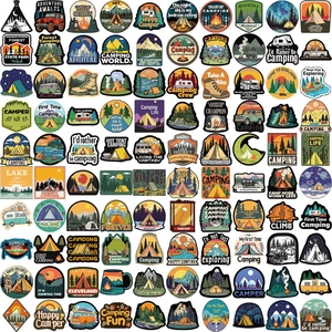 Set of 100 waterproof cartoon outdoor camping stickers for DIY laptops and guitars