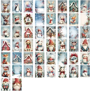 50 pieces of waterproof watercolor winter stickers with snowman and animal illustrations