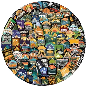 100pcs retro waterproof outdoor camping stickers for laptop and guitar decoration