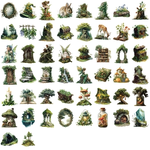 50 pieces of waterproof forest fantasy stickers for journals with fairies and animals
