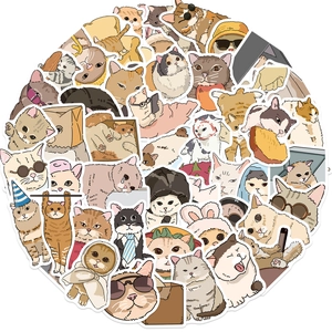 50er Set Cartoon Katzen Aufkleber wasserfest für Laptop und Gitarre DIY Dekoration