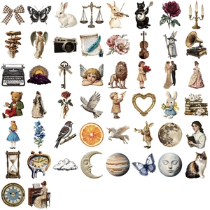 50 pegatinas de arte vintage con animales retro y artilugios para decoración creativa DIY