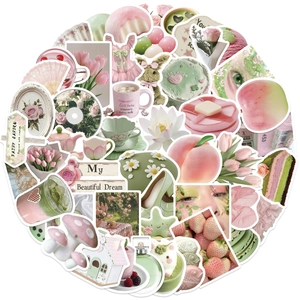 Close-up of waterproof vintage girl dream stickers featuring floral and dessert patterns