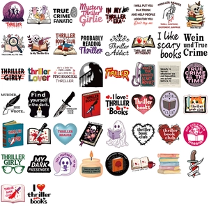 50pcs waterproof thriller and true crime themed stickers for laptops and guitars