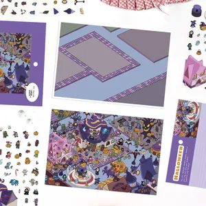 Detailed Halloween 3D stationery sticker set with PET pumpkin and witch motifs on scenario card
