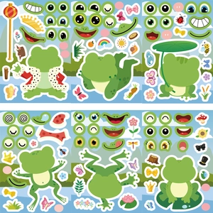 Détails d'autocollants grenouilles DIY pour enfants montrant diverses expressions