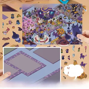 Detail showing Halloween PET stickers set with 4 sheets and scene card base