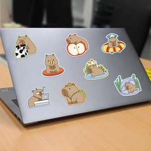 Autocollants Capybara imperméables sur ordinateur avec dessins animés d'animaux mignons