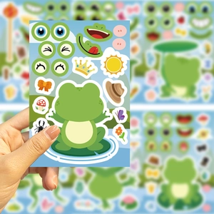 Gros plan sur l'ensemble d'autocollants grenouille DIY avec accessoires mignons
