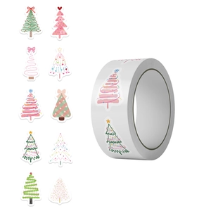 500-count Christmas tree art sticker roll with ten unique festive decorative designs