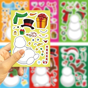 DIY Christmas snowman stickers with accessories like hats and scarves for kids holiday fun