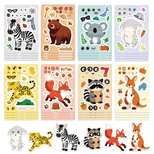 DIY cartoon animal make-a-face puzzle stickers for kids featuring 8 cute forest themes