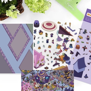 Close-up of Halloween 3D DIY scene stickers with witch house, pumpkin, and ghost designs