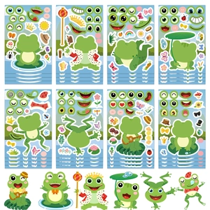 Lot de stickers grenouille dessin animé DIY avec expressions mignonnes et accessoires enfants