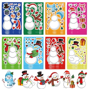 DIY Christmas snowman sticker set for kids including 8 colorful make-a-face puzzle sheets