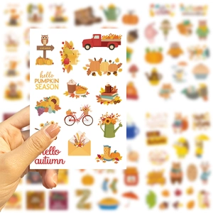 Waterproof autumn decorative stickers featuring owl pumpkin and truck for DIY crafts