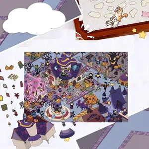 3D Halloween miniature scene DIY stickers set with pumpkin carriage and witch house elements