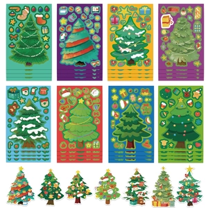 DIY kerstboom stickers set met 8 vellen en 7 ontwerpen voor feestelijk knutselplezier