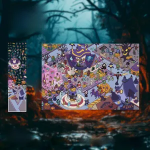 Detailed set of 3D Halloween scene stickers with PET material and spooky theme