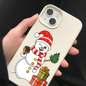 Christmas snowman pattern phone case featuring a festive cartoon design and durable material