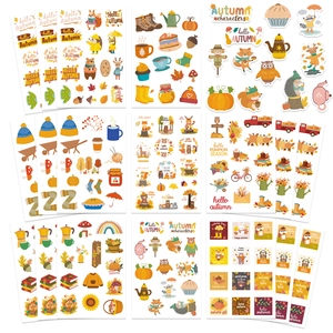 Autumn themed puzzle stickers set with cute foxes, squirrels, and warm fall decor elements