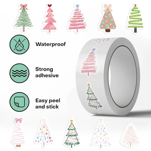 Roll of 500 waterproof Christmas tree stickers for DIY crafts and gift sealing decor