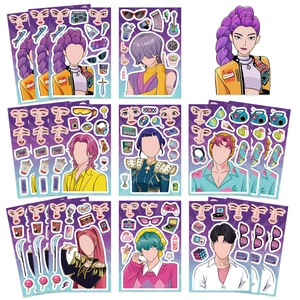 Lot de 9 planches de stickers animés DIY pour créer des visages avec accessoires et autocollants