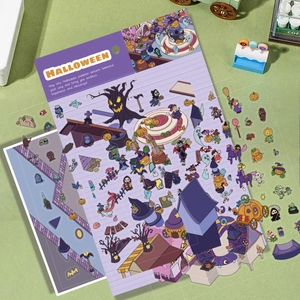 3D Halloween cartoon PET stickers set featuring pumpkin ghosts and spooky castles for DIY