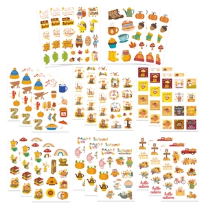 Autumn Theme DIY Scrapbooking Stickers Waterproof PVC Cartoon Fox Pumpkin Maple Leaf Fall Decoration For Journal Planner Stationery