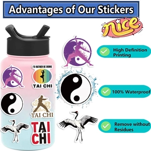 Detail showing waterproof Tai Chi stickers on a thermos with HD printing features