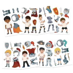 Set of 8 waterproof DIY knight stickers for kids to create varied armor faces and styles