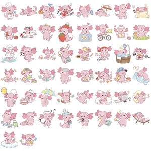 50 pièces d'autocollants axolotl roses mignons pour décorer ordinateur et bagages