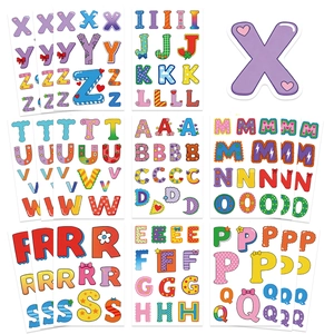 Colorful waterproof alphabet puzzle stickers set with diverse patterns for DIY crafts