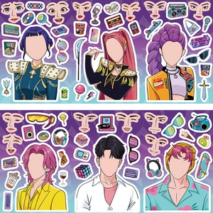 Set de stickers anime DIY avec six modèles de personnages et accessoires de mode variés