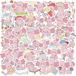 Autocollants Axolotl en PVC Imperméables de Dessin Animé Set Décalcomanies Roses pour Ordinateur Bagages Guitare DIY Papeterie