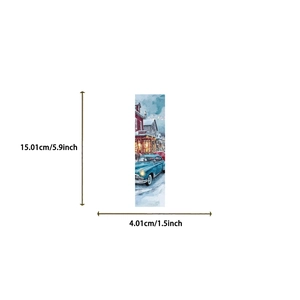 Vue détaillée de la taille du marque-page de Noël bleu de 15,01 cm avec scène de neige