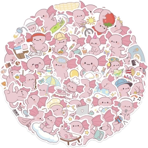 Lot de 50 autocollants de dessin animé axolotl rose pour décorer pc et guitare