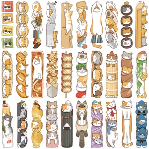 Creative Japanese style cartoon cat bookmarks set featuring 27 unique hand-drawn illustrations