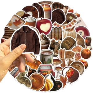 Set de 53 stickers esthétiques d'automne avec citrouilles et feuilles pour ordinateurs