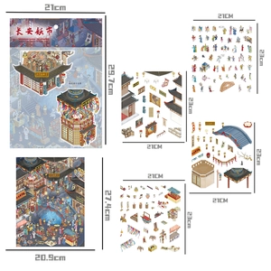 3D Miniature Chang'an Demon Market paper craft DIY scene kit with various ancient components