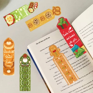 Detailed close-up of 5 unique Christmas bookmarks with festive holiday character patterns