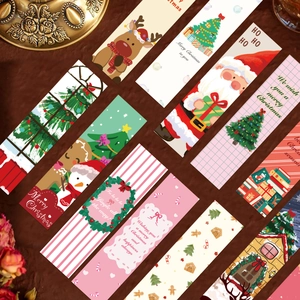 30-piece Christmas cartoon bookmarks set with festive Santa and reindeer designs on leather