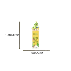 Detailed view of yellow animal bookmark with German text and size dimensions