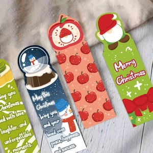 Set of 30 Christmas cartoon paper bookmarks featuring Santa gnome and snowman patterns