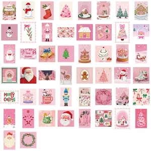 Set of 50 pink cartoon Christmas stamp stickers for laptop and DIY guitar decoration