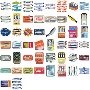 50 pieces of waterproof vintage cartoon sardine stickers for decorating laptops and luggage