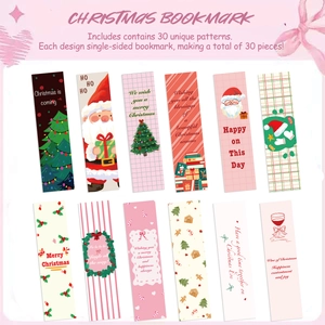 Set of 30 unique cartoon Christmas paper bookmarks with festive holiday designs