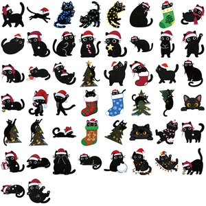 Pack of 50 waterproof Christmas black cat stickers for laptops and guitar decoration