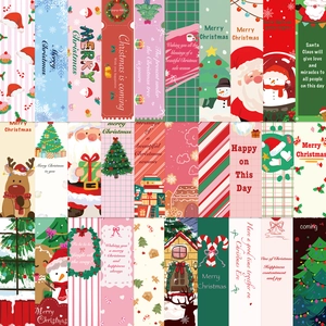 Flat lay of 30 unique Christmas bookmarks with Santa, reindeer, and festive motifs